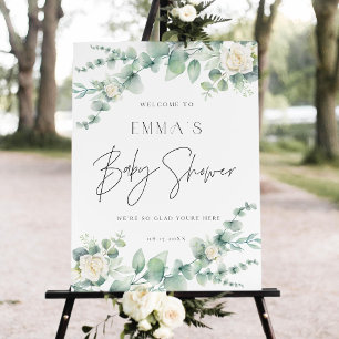 Personalised Eucalyptus Green Floral Baby Shower Foam Board