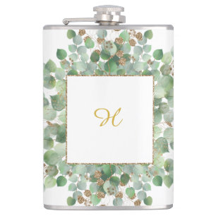 PERSONALISED EUCALYPTUS WHITE GOLD STAINLESS FLASK