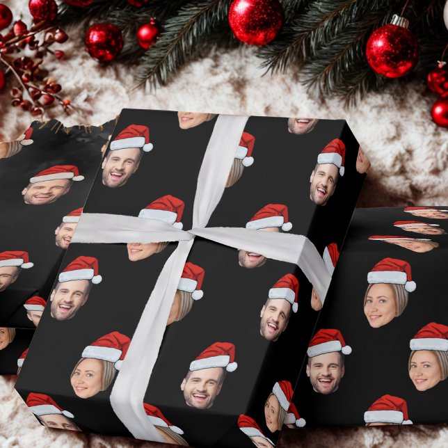 Personalised Face Santa Hat 2 Photos Wrapping Paper (Creator Uploaded)