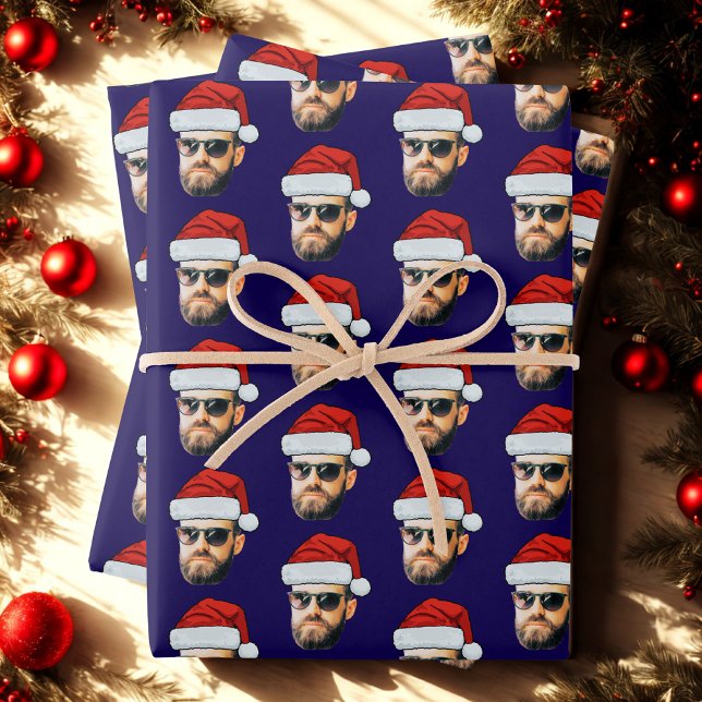 Personalised Face Santa Hat Photo Christmas Gift Wrapping Paper Sheets (Creator Uploaded)