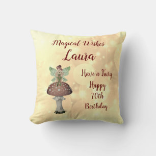 Personalised Fairy design Happy 70th Birthday Throw Pillow