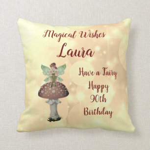 Personalised Fairy design Happy 90th Birthday Throw Pillow
