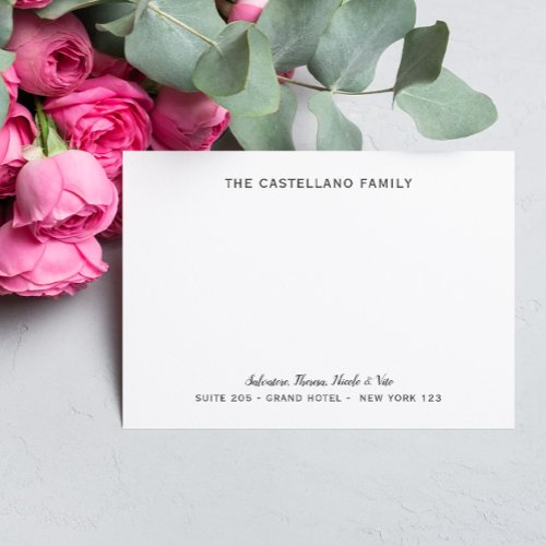 Personalised Family Address Cursive Names Gray Note Card