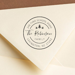 Personalised Family Address Round Pine Tree Rubber Stamp
