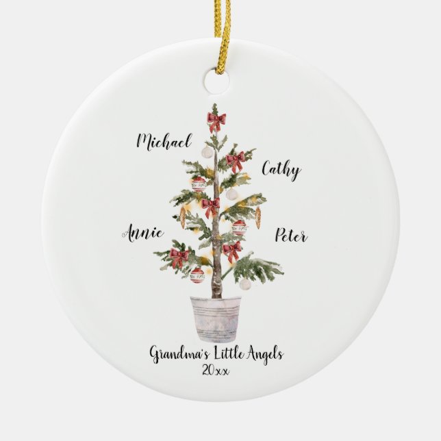 Personalised Family Grandchildren Christmas Tree C Ceramic Ornament (Front)