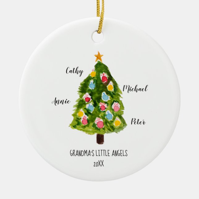 Personalised Family Grandchildren Christmas Tree Ceramic Ornament (Front)