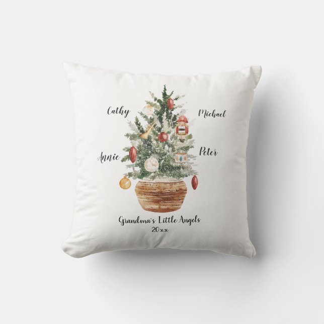 Personalised Family Grandchildren Christmas Tree Throw Pillow (Front)