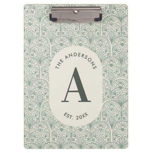 Personalised Family Name Monogram Sage Green Deco Clipboard