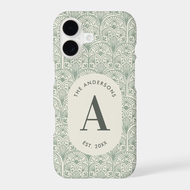 Personalised Family Name Monogram Sage Green Deco iPhone Case (Back)