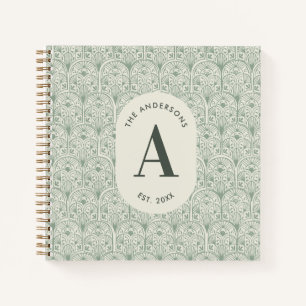 Personalised Family Name Monogram Sage Green Deco Notebook