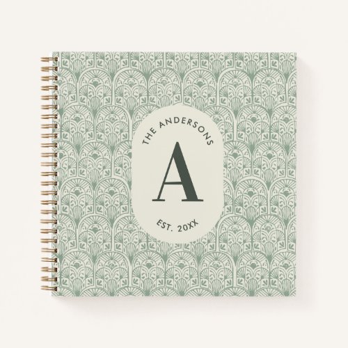 Personalised Family Name Monogram Sage Green Deco Notebook