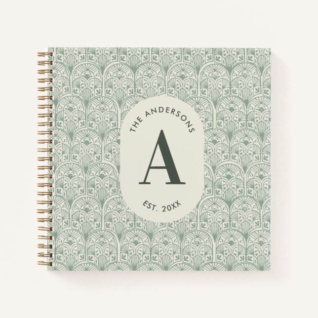 Personalised Family Name Monogram Sage Green Deco Notebook (Front)
