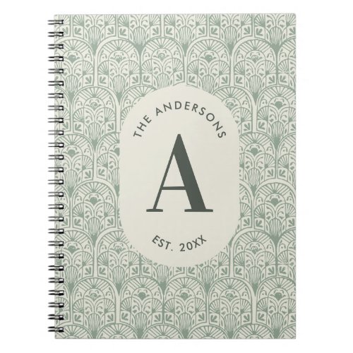 Personalised Family Name Monogram Sage Green Deco Notebook