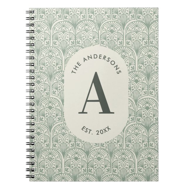 Personalised Family Name Monogram Sage Green Deco Notebook (Front)
