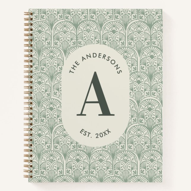 Personalised Family Name Monogram Sage Green Deco Notebook (Front)