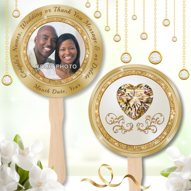 Personalised Fans for Wedding with PHOTO or Delete (Personalised Fans for Wedding. Gold, Ivory and Champagne, Wedding Paddle Fans. Wedding Photo Favors.)