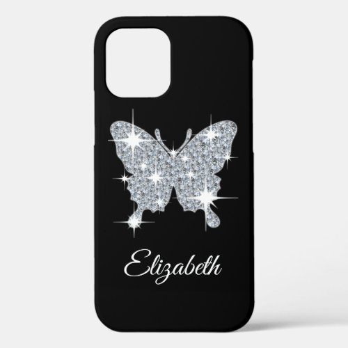 Personalised faux diamond sparkle butterfly design iPhone 12 case