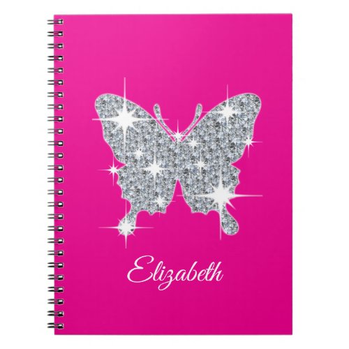 Personalised faux diamond sparkle butterfly  notebook