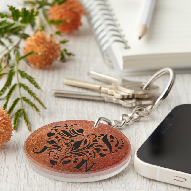 Personalised Faux Leather 3 Year Anniversary Gift Keychain (Front Right)