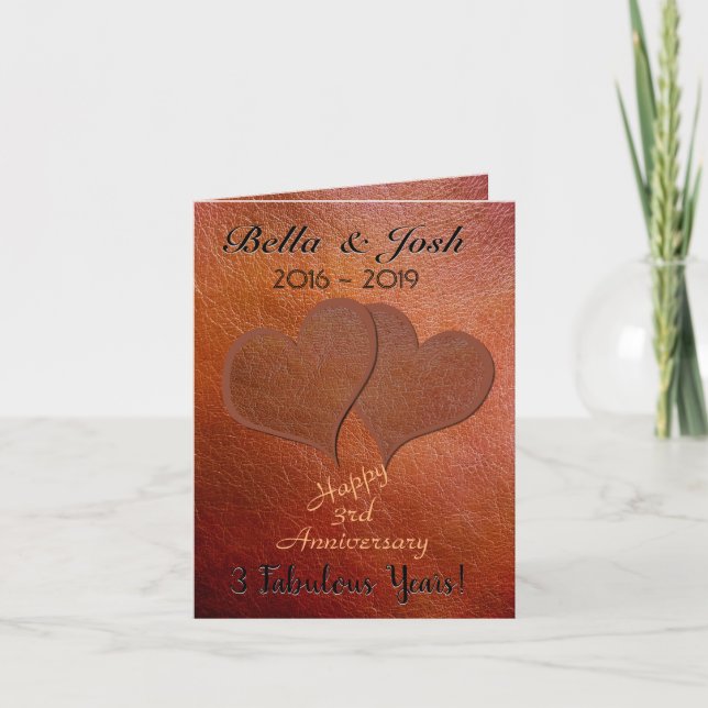 Personalised Faux Leather 3rd Wedding Anniversary Card (Front)