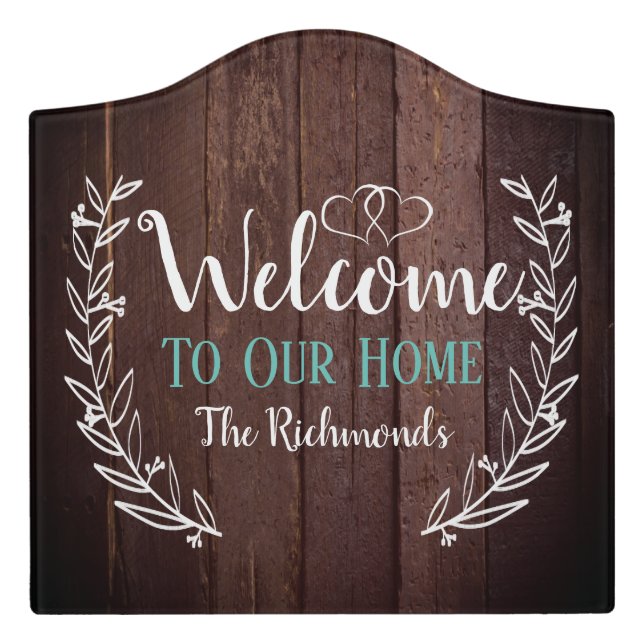 Personalised Faux Rustic Wood Welcome Sign (Large Crest Front)