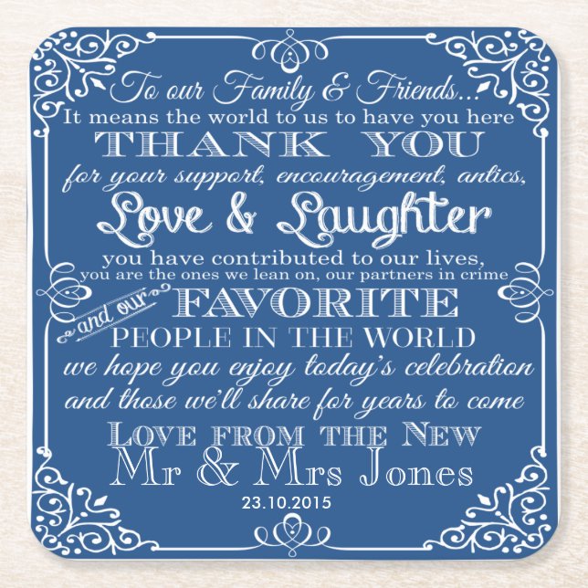 personalised Favor wedding coaster Thank you (Front)
