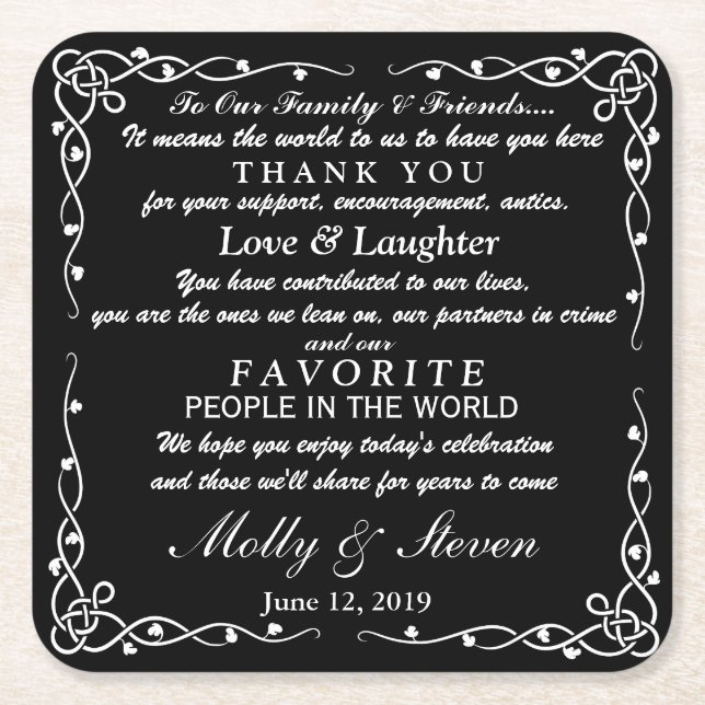 personalised Favor wedding coaster Thank you (Front)