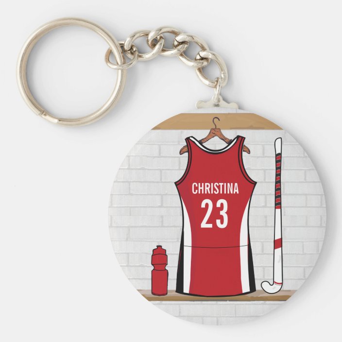 Personalised Field Hockey uniform red Keychain