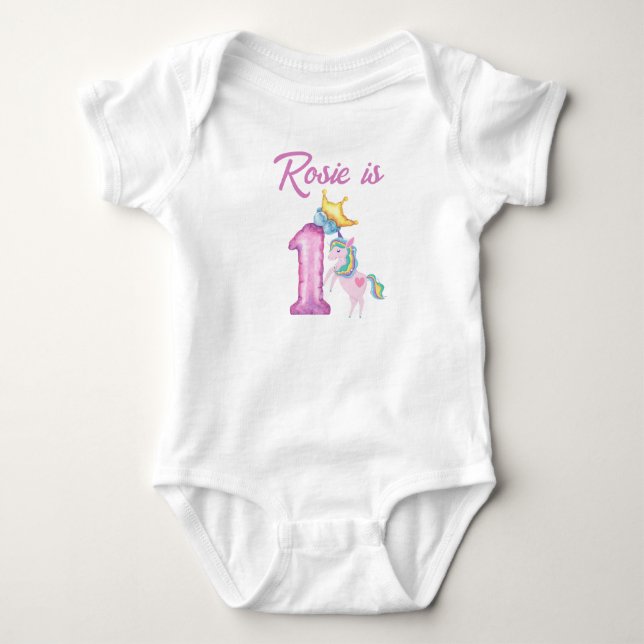 Personalised First Birthday Baby T-Shirt Baby Bodysuit (Front)