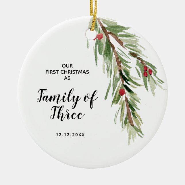 Personalised First Christmas as a Family of Three Ceramic Ornament (Front)