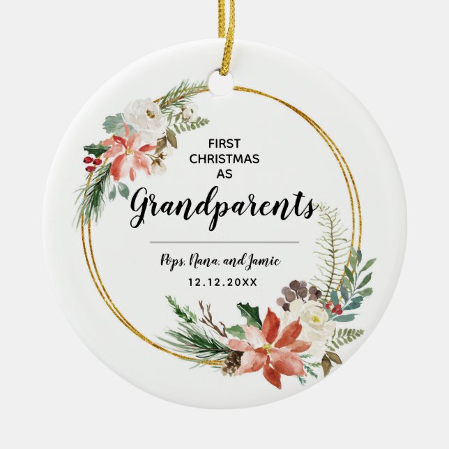 Personalised First Christmas as Grandparents Ceramic Ornament (Front)