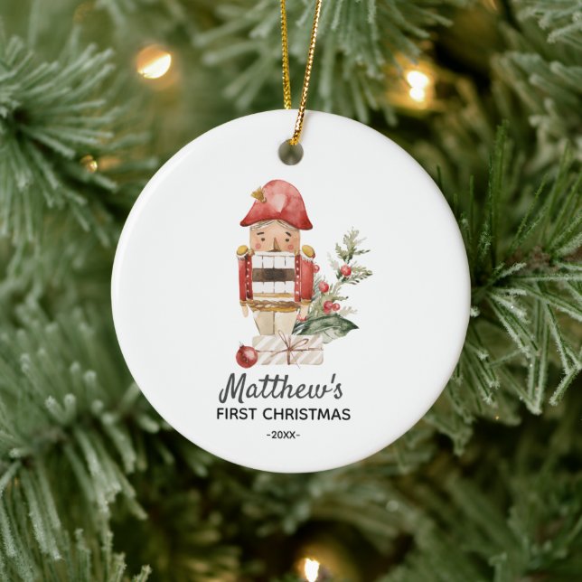 Personalised First Christmas Baby Boy Nutcracker Ceramic Ornament (Tree)