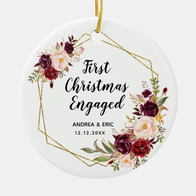 Personalised First Christmas Engaged Ceramic Ornament (Front)