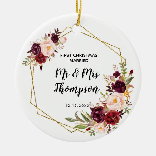 Personalised First Christmas Married as Mr  Mrs Ceramic Ornament