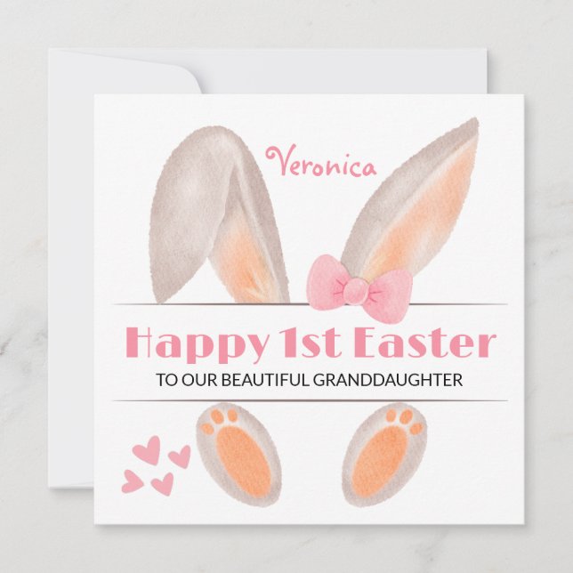 Personalised First Easter Card, 1st Easter Bunny Holiday Card (Front)