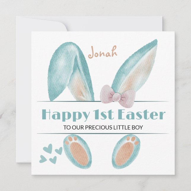 Personalised First Easter Card, 1st Easter Bunny Holiday Card (Front)