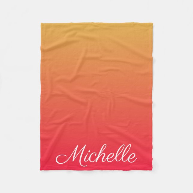 Personalised flame red and yellow ombre fleece blanket (Front)