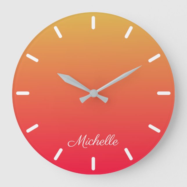 Personalised flame red and yellow ombre large clock (Front)