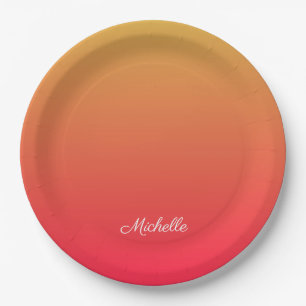 Personalised flame red and yellow ombre paper plates