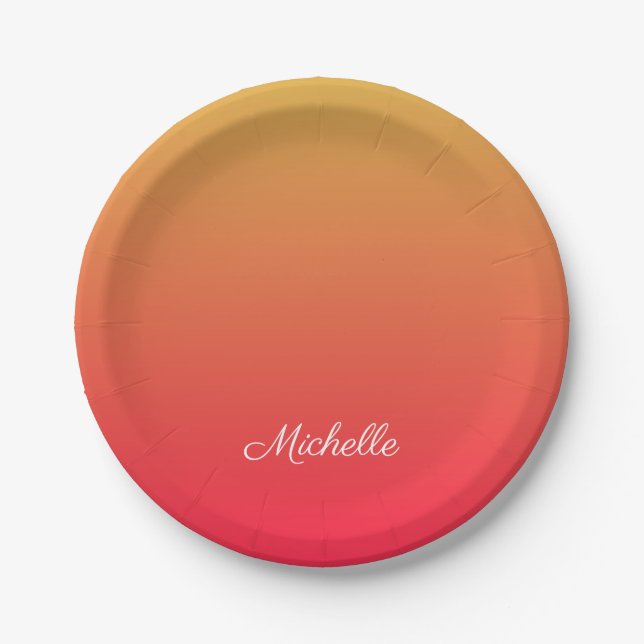 Personalised flame red and yellow ombre paper plates (Front)