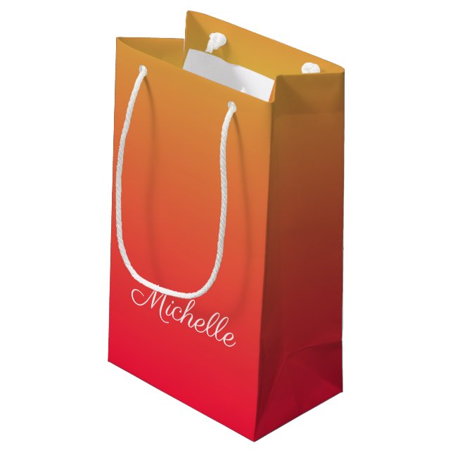 Personalised flame red and yellow ombre small gift bag (Back Angled)