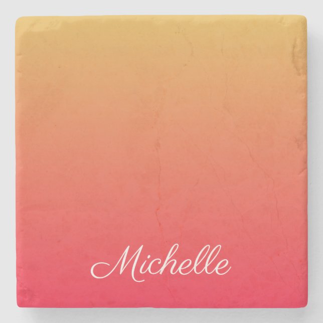 Personalised flame red and yellow ombre stone coaster (Front)
