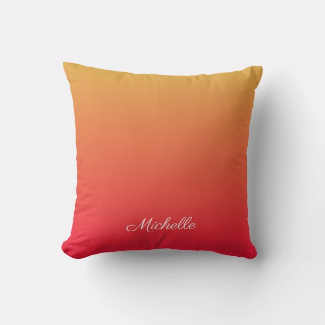 Personalised flame red and yellow ombre throw pillow (Front)