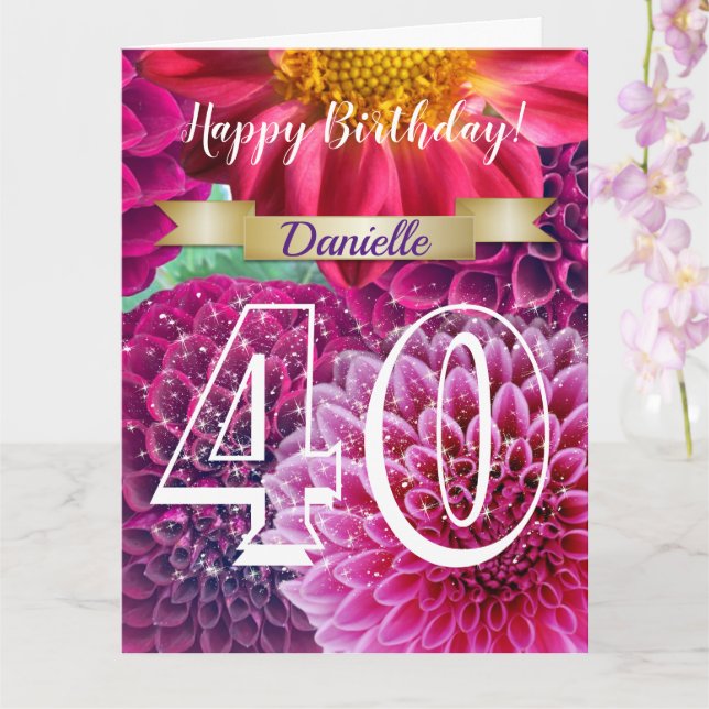 Personalised Floral 40th Birthday Greeting Card (Orchid)