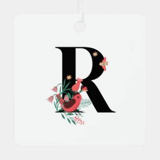 Personalised floral alphabet, monogram R Metal Ornament
