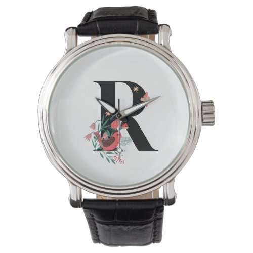 Personalised floral alphabet monogram R Watch