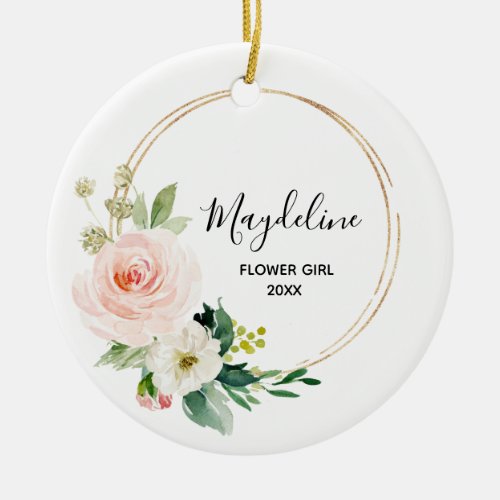 Personalised Floral Bridal Party Flower Girl Gift Ceramic Ornament