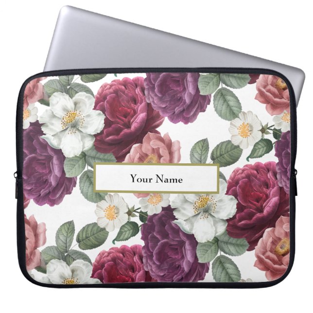Personalised Floral Vintage Laptop Case Sleeve (Front)