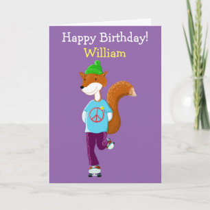 Personalised Fox On Roller Skates Card