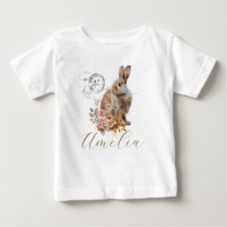Personalised French vintage rabbit with roses Baby T-Shirt